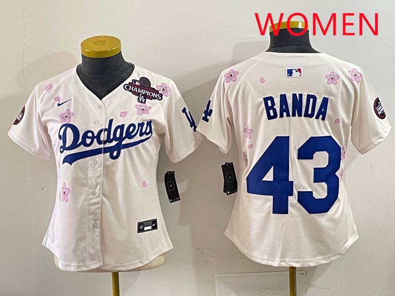 Women Los Angeles Dodgers #43 Banda Cream Sakura Edition 2025 Nike MLB Jersey style 40